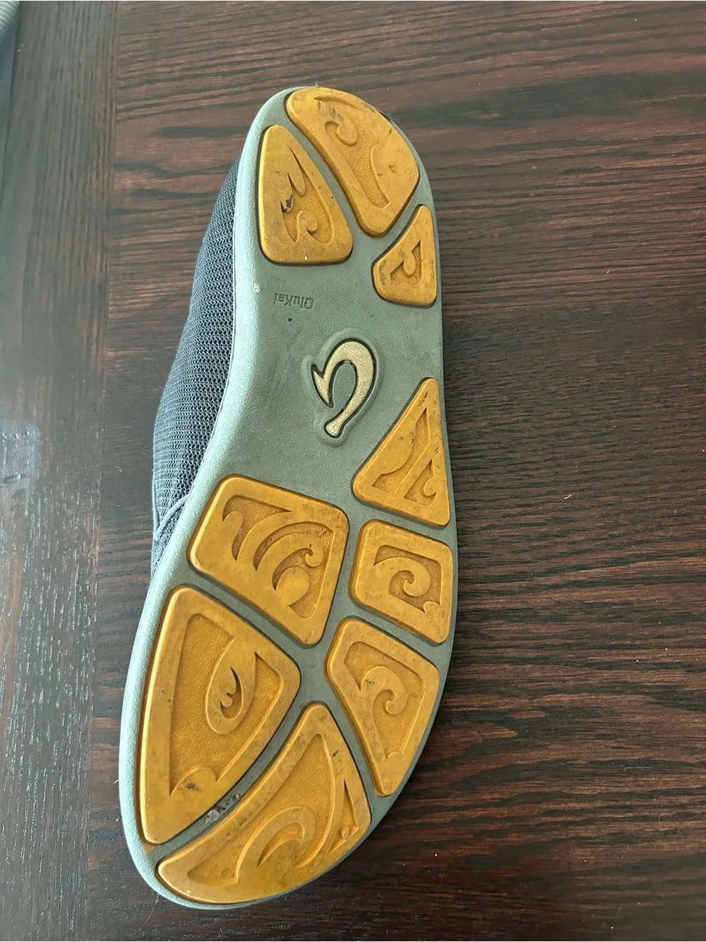 Olukai Men's Dark Gray Mesh Slip-On Loafers with Yellow Accents